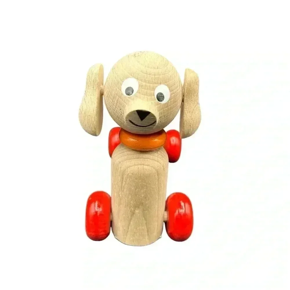 WOODEN ABACUS DOGGIE PUSH TOY TOXIC FREE PAINT HANDMADE LEARNING COUNTING TOOL